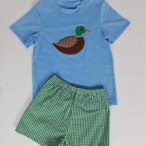 Duck Appliqué Shirt with Gingham Shorts